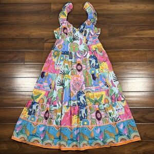 J.Marie Women's Size XL Zodiac Print Sloan Ruffle Strap Tiered Midi Dress